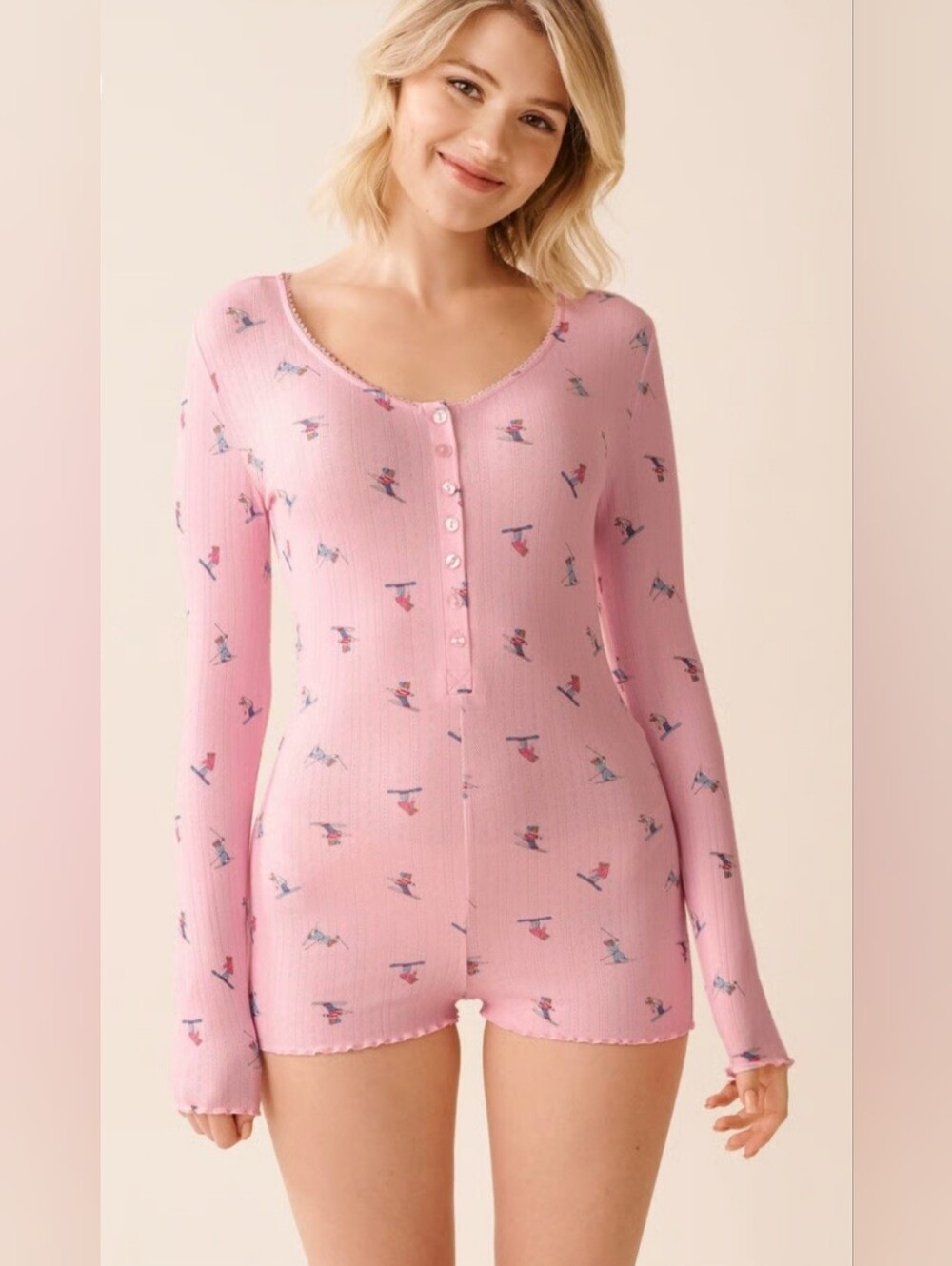 La Vie En Rose Women S Long Sleeve One-Piece Pajama Ski/Snowboard Bear Print